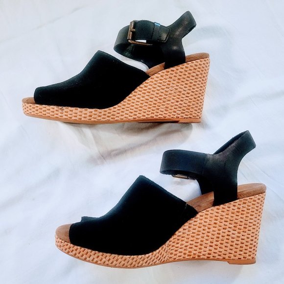 Toms Tropez Jute Wedge Slingback Sandal Platform Black Suede Heels - Picture 5 of 14